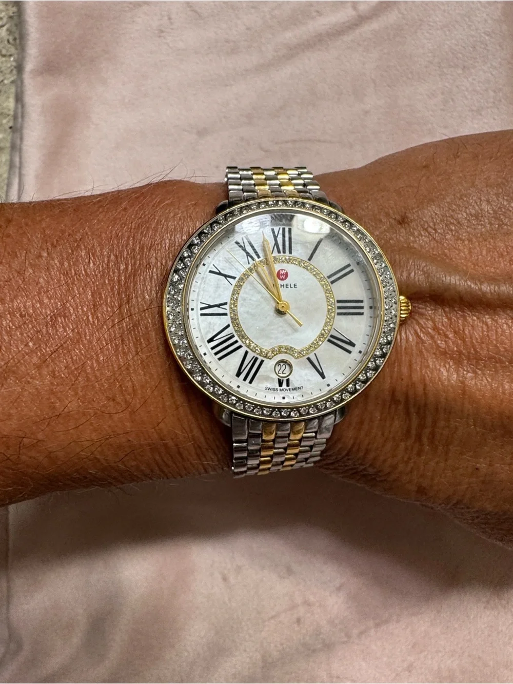 Michele Two-Tone Silver and Gold Bracelet Watch with Interchangeable Straps